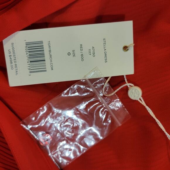 Tory Burch Stella Pleated Ruffle Chiffon Maxi Dress in Red Size 0 New With Tag - Picture 3 of 13